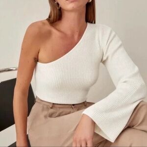 Reformation Santo Cashmere One Sleeve Sweater in Gossamer